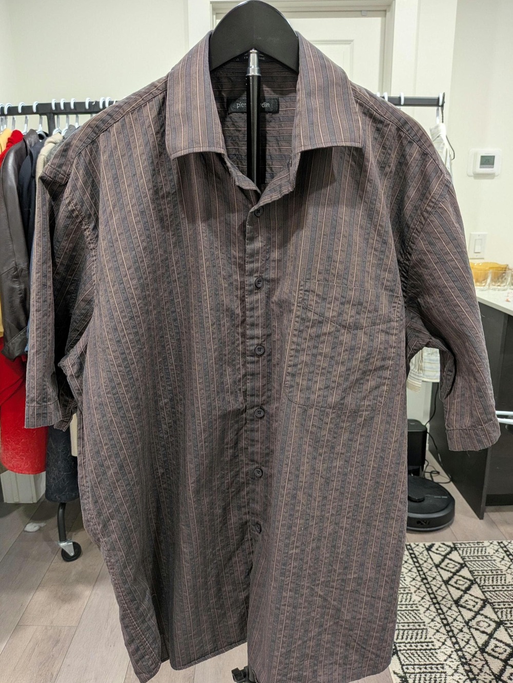 Vintage Pierre Cardin Brown Stripe Cotton Shirt – Men's Large Casual Y2K